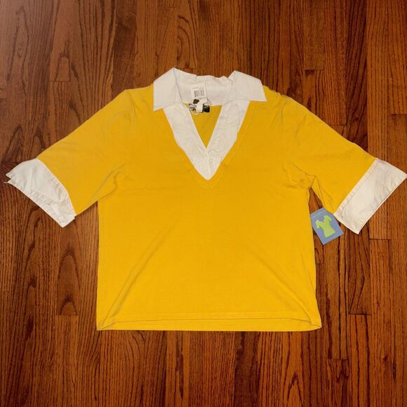 CABLE & GAUGE NWT Yellow Collared Layered Sweater Top - Size 1X - Picture 1 of 6